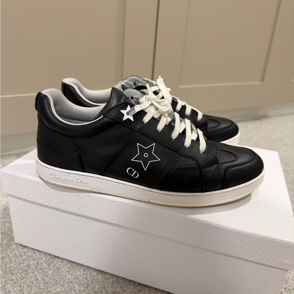 Dior Black Leather Star-Detail Low-Top Sneakers with White Accents
